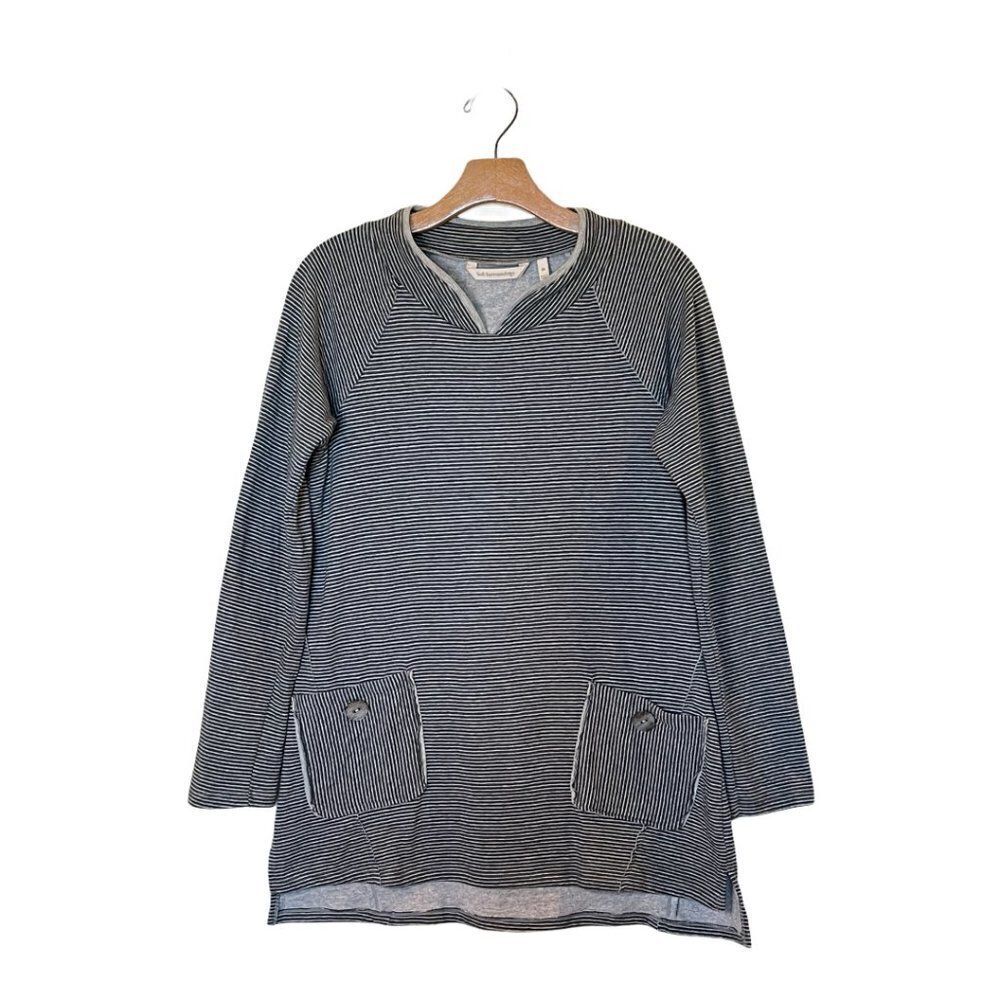 Soft‎ Surroundings Gray Mandarin Collar Striped Tunic With Pockets Size XS